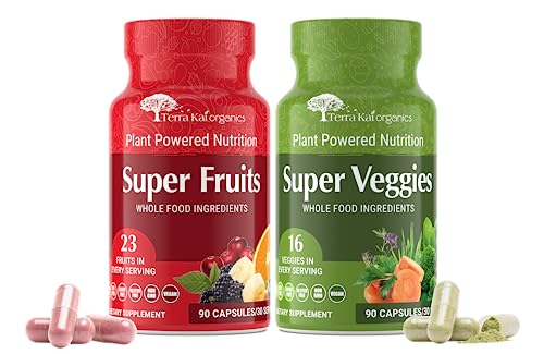 Organic Super Fruit & Veggies Supplement - Gluten/Gelatin Free, Non GMO, Soy Free & Vegan | Reds & Greens Superfood Capsules | 23 Fruits & 16 Vegetables (180 Count)