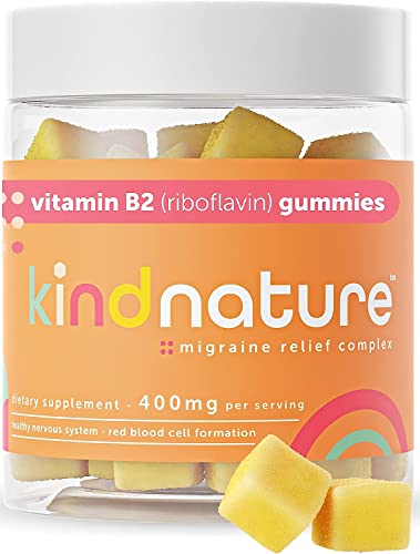 Kind Nature Vitamin B2 Gummies - Riboflavin 400mg Supplement for Kids & Adults - Migraine Relief & Headache Relief - 60 Chewable Gummies (30 Day Supply)