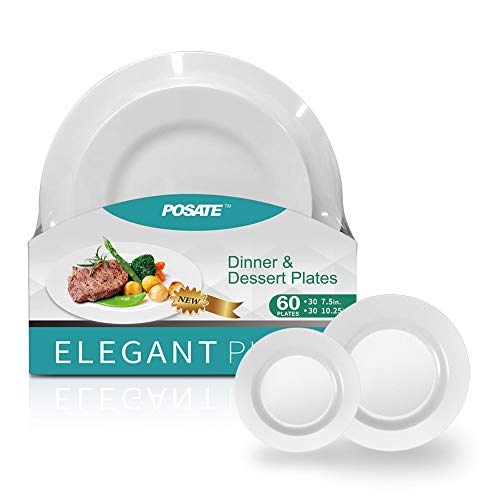 Plastic Plates Disposable 60 PCS, Heavy Duty 30 Dinner Plates 10.25