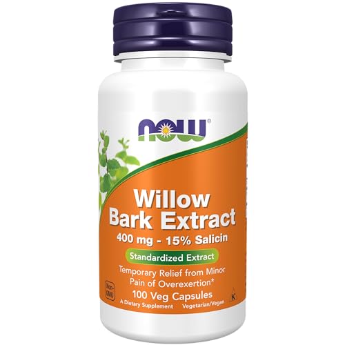 NOW Supplements, White Willow Bark 400 mg with 15% Salicin, Standardized Extract, 100 Veg Capsules