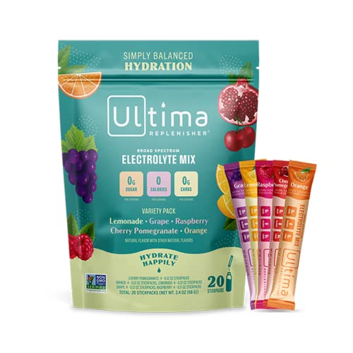 Ultima Replenisher Hydration Packets - 20 Count, Keto & Sugar Free Electrolyte Drink Mix, 5 Flavors, Vegan, Non-GMO