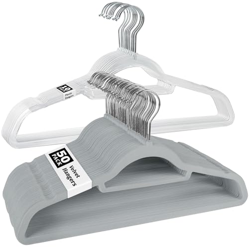 Velvet Hangers 50 Pack with 10 Bonus Clear Clothes Hanger, 17.6