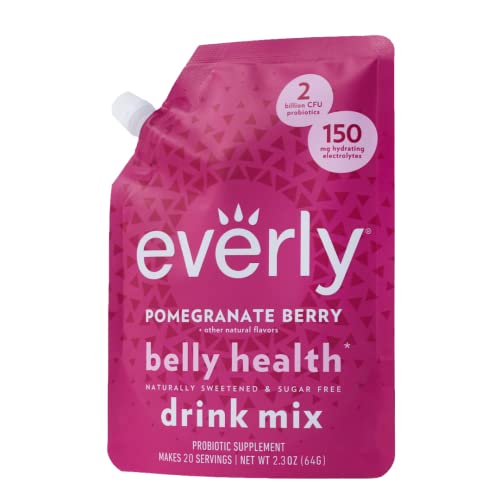 Everly Pomegranate Berry Probiotic Drink Mix - Sugar-Free Water Enhancer with Natural Sweeteners, 0 Calories, Keto & Vegan-Friendly, Belly Health Support - 20 Servings Pouch