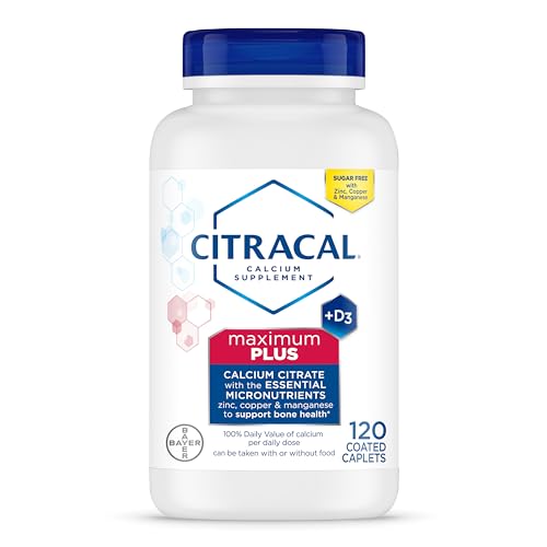 Citracal Maximum Plus, Highly Soluble, Easily Digested, 650 mg Calcium Citrate With 1000 IU Vitamin D3, Bone Health Supplement for Adults, Caplets, 120 Count