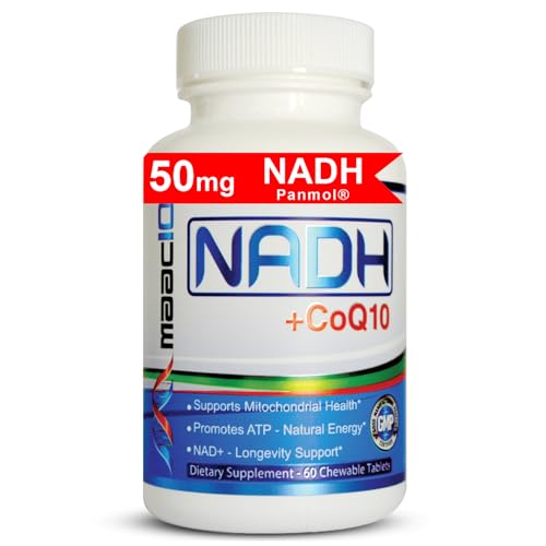 MAAC10 NADH + CoQ10 Great Tasting Berry Flavored Chewable Tablets | 50mg PANMOL® NADH + 100mg CoQ10 for Fatigue, Energy and NAD+ Support (60 Tablets 2 per Serving).