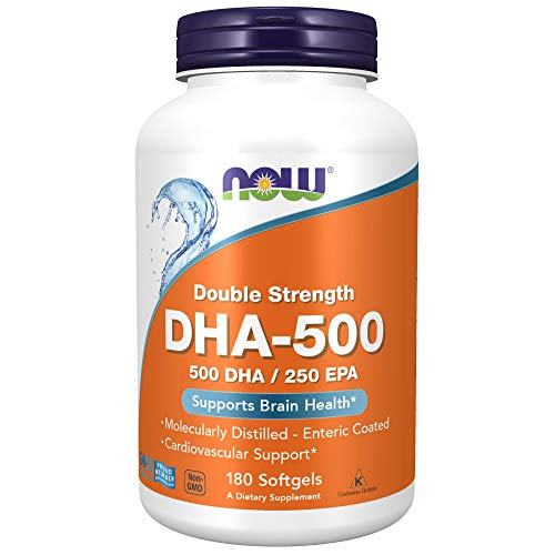 NOW Supplements, DHA-500 with 250 EPA, Molecularly Distilled, Supports Brain Health*, 180 Softgels