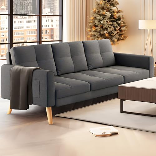 Gizoon 67” Sofa Couch with Soft Armrest Small Loveseat Sofa with 3 Comfy Pillows for Living Room 2-Seater Bench Seat for Teenagers Room Bedroom Office and Small Spaces, Dark Gray