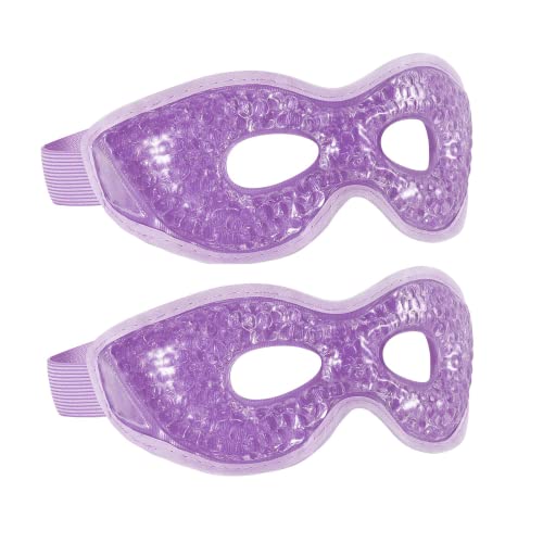 2-Pack Cooling Eye Mask - Reusable Gel Cold Eye Mask with Plush Backing for Puffiness, Headache, Migraine, Stress Relief, Cold Compress Mask | Relax Your Tired Eyes (Purple-with Eye Holes)