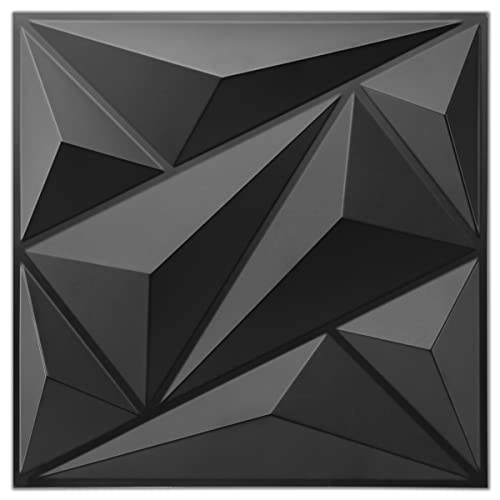 Art3dwallpanels 33 Pack 3D Wall Panel Diamond for Interior Wall Décor, PVC Flower Textured Wall Panels for Living Room Lobby Bedroom Hotel Office, Black, 12