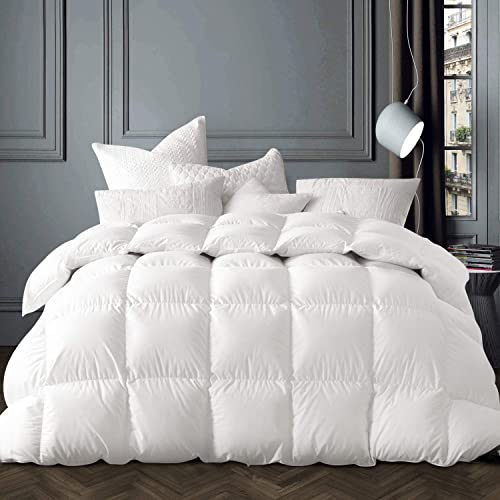 Globon Winter White Goose Down Comforter King Size,Down Duvet Insert 60 OZ, 800 Fill Power, 400 Thread Count Ultra Soft Noiseless 100% Cotton Shell with Corner Tabs, White…