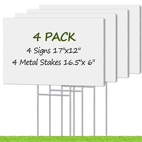 Blank Yard Signs with Stakes, Remiawy Custom Yard Sale Sign 17x12 Inch 4 Pack Corrugated Plastic Double Sided Outdoor Lawn Signs for Yard Sale, Estate Garage Sale, Open House, Birthday Decoration