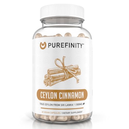 PUREFINITY Pure Ceylon Cinnamon Capsules 1500mg - Cinnamon Supplement from Sri Lanka to Promote Joint Health, Powerful Antioxidants, Vegan, Non-GMO - 60 Capsules (30 Day Supply)