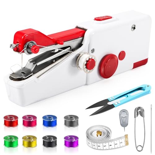 Nupec Handheld Sewing Machine, Mini Cordless Portable Hand Sewing Machine for Beginners, Household & Travel Quick Repairs Electric Hand Held Sewing Device for Fabric Clothing Kids Cloth Pet Clothes