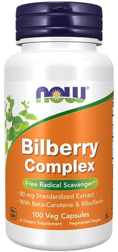 NOW Supplements, Bilberry (Vaccinium myrtillus)Complex 80 mg with Beta-Carotene & Riboflavin, 100 Veg Capsules