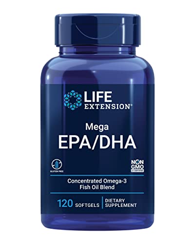 Life Extension Mega EPA DHA, Fish Oil, EPA Omega-3 Fatty Acid, DHA Omega-3 Fatty Acid Heart, Brain & Joint Health, high Potency, Gluten-Free, Non-GMO, 120 softgels