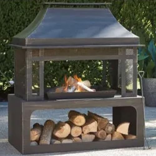 Four Seasons SRLF370 Wood Burning Fireplace, Black, with Log Rack & Tool - Quantity 1