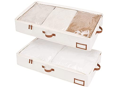 StorageWorks Underbed Storage Box, Under Bed Clothes Organizer With Sturdy Structure and Ultra Thick Fabric, Ivory White, Large, 2 pack