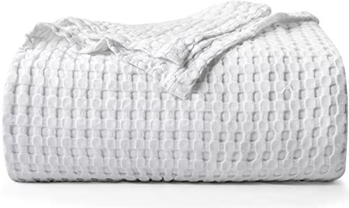 Utopia Bedding Cotton Waffle Blanket 300 GSM (White - 90x72 Inches) Soft Lightweight Breathable Bed Blanket Twin Size Layering Any Bed for All Season