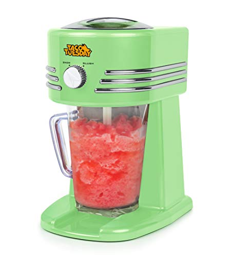 Nostalgia Taco Tuesday Frozen Drink Maker and Margarita Machine for Home - 40-Ounce Slushy Maker with Stainless Steel Flow Spout - Easy to Clean and Double Insulated - Lime Green