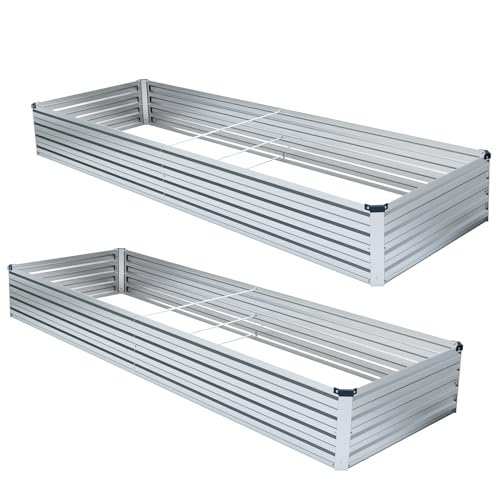 Meberam Galvanized Raised Garden Bed Kit 2PCS Set Outdoor Metal Elevated Plant Box for Vegetable (Galvanized,6x3x1ft)