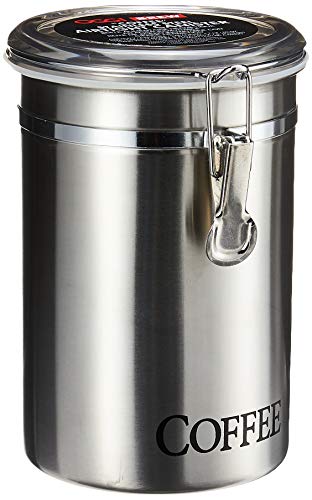 Oggi Stainless Steel Coffee Canister 62 fl oz - Airtight Clamp Lid, Clear See-Thru Top - Ideal for Coffee Bean Storage, Ground Coffee Storage, Kitchen Storage, Pantry Storage. Large Size 5