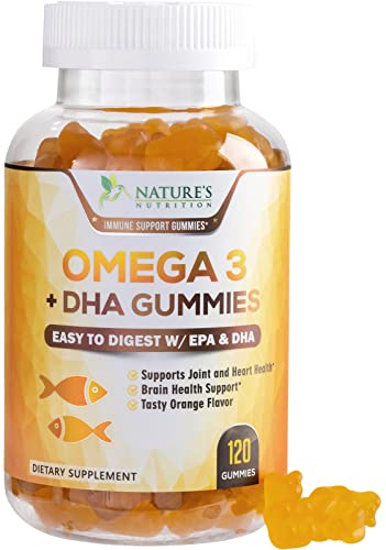 Omega 3 Fish Oil Gummies, Heart Healthy Omega 3 Supplement with High Absorption DHA & EPA, Extra Strength Joint & Brain Support, Omega 3 Fish Oil Nature