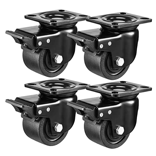 W B D WEIBIDA Plate Swivel Caster Wheels 3-inch Heavy Duty of 4400lbs, Low Gravity Center Design Black Caster Wheels with Brake, Durable & Quiet & Sturdy Nylon Wheels for Industrial, Set of 4