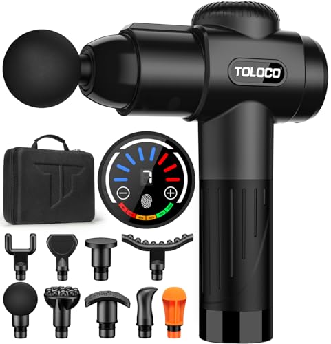 TOLOCO Massage Gun Deep Tissue, Back Massage Gun for Athletes for Pain Relief, Percussion Massager with 10 Massages Heads & Silent Brushless Motor, Valentines Day Gifts for Him/Her, Black