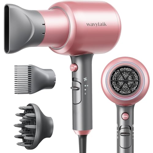 Wavytalk Professional Ionic Hair Dryer Blow Dryer with Diffuser and Concentrator for Curly Hair 1875 Watt Negative Ions Dryer with Ceramic Technology Nozzle for Fast Drying as Salon Light and Quiet