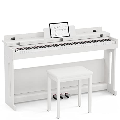 88 Key Hammer Weighted Digital Piano with Bench, UMOMO UMP-716 Beginner Electric Piano Keyboard with USB & MIDI, White