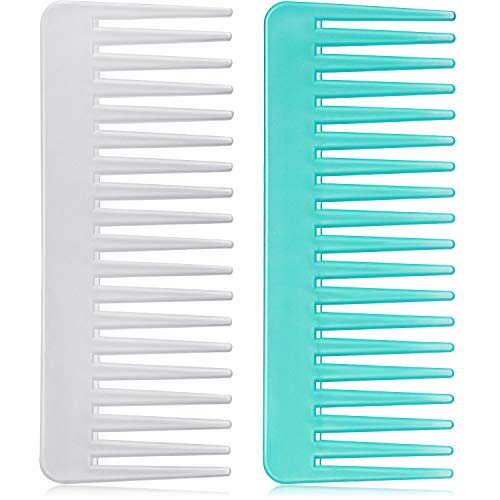 Large Hair Detangling Comb, Wide Tooth for Curly, Wet Dry Hair, No Handle Comb Styling Shampoo Comb (White, Cyan)