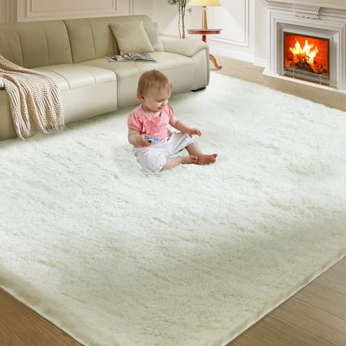 Ultra Soft Rug for Living Room, 5X8 Ft Cream White Fluffy Shag Area Rug for Bedroom, Modern Shaggy Carpets Fuzzy Rug for Kids Boys Girls Dorm Nursery Home Decor Aesthetic, Upgrade Anti-Skid