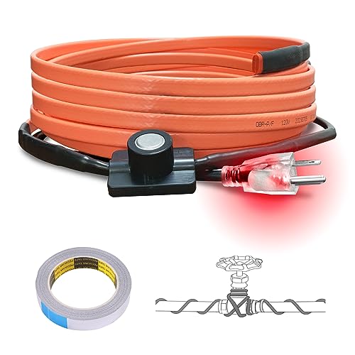 Cupohus Heat Tape for Water Pipes with Thermostat 12FT, Freeze Protection Self-Regulating Heat Trace Cable for Metal, Plastic Home Pipes, Roof and RV