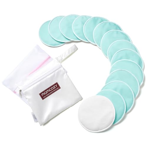 Momcozy Reusable Breast Pads, Innovative Use of Absorbent Fabric & 4 Layers of Super Absorbent Core Washable Nursing Pads, Absorb Quickly and Leak-Loof, 14 Pack + Wet & Dry Separation Bag + Wash Bag