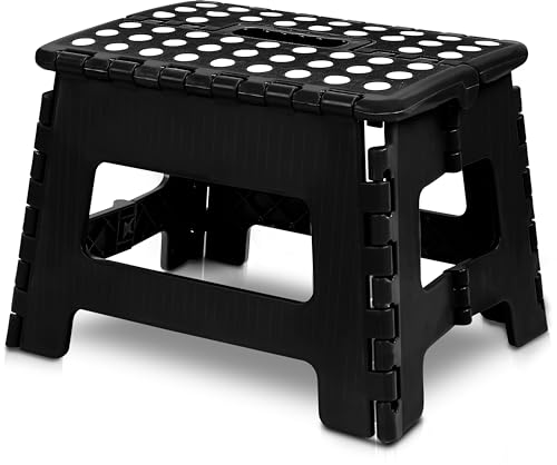 Utopia Home Folding Step Stool - (Pack of 1) Foot Stool with 9 Inch Height - Holds Up to 300 lbs - Lightweight Plastic Foldable Step Stool for Kids, Kitchen, Bathroom & Living Room (Black)