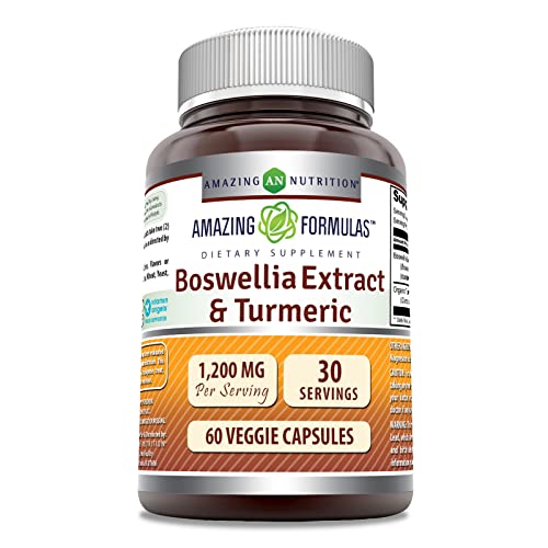 Amazing Formulas Boswellia Extract & Turmeric Supplement | 1200 Mg Per Serving | 60 Veggie Capsules | Non-GMO | Gluten Free | Made in USA |