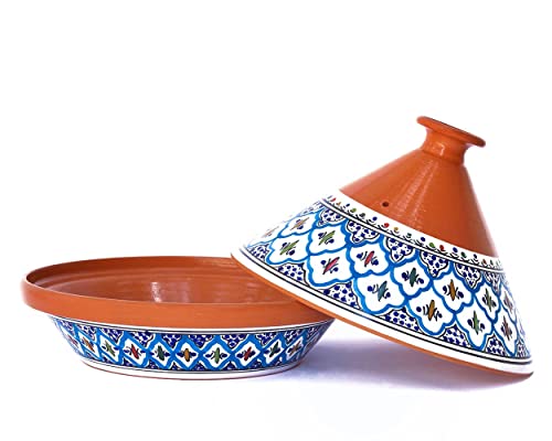 Kamsah Hand Made and Hand Painted Tagine Pot | Moroccan Ceramic Pots For Cooking and Stew Casserole Slow Cooker (Large, Supreme Turquoise)