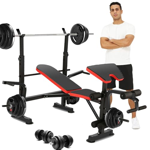 Hicient 660lbs Olympic Weight Bench Set with Squat Rack, Bench Press Set with Preacher Curl & Leg Developer, Multifunctional 5 in 1 Adjustable Foldable Wourkout Bench Set, Exercise Equipment for Home Gym Full-Body Workout SXLX1