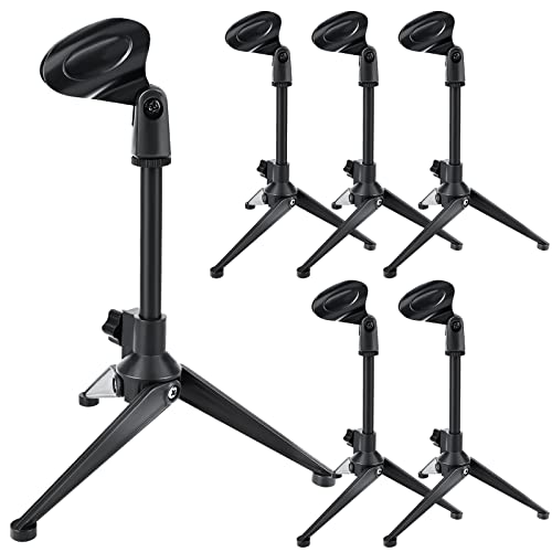 6 Pack Desktop Mic Stand Desk, Microphone Tripod Portable Foldable Table Microphone Stand Universal Adjustable Mic Holder with Mic Clip Compatible With Samson Q2U Sm57 Sm58 Sm86 Sm87