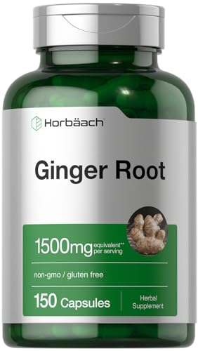 Ginger Root Capsules 1500 mg | 150 Pills | DNA Tested, Non-GMO, Gluten Free | Ginger Root Extract | by Horbaach