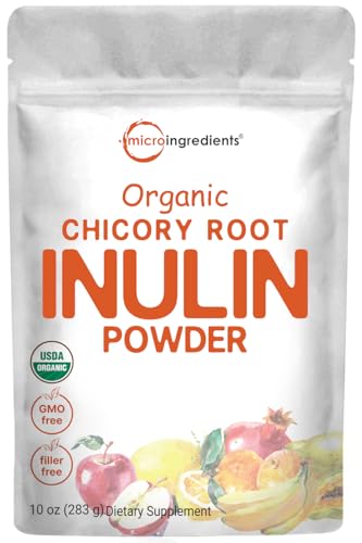 Micro Ingredients Organic Chicory Root Inulin Powder, 10 Ounce, Natural Prebiotic Fiber for Intestinal Colon and Gut Health, Non-GMO and Vegan Friendly