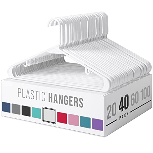 Clothes Hangers Plastic 40 Pack - White Plastic Hangers - Makes The Perfect Coat Hanger and General Space Saving Clothes Hangers for Closet - Percheros Ganchos para Colgar Ropa Hangars