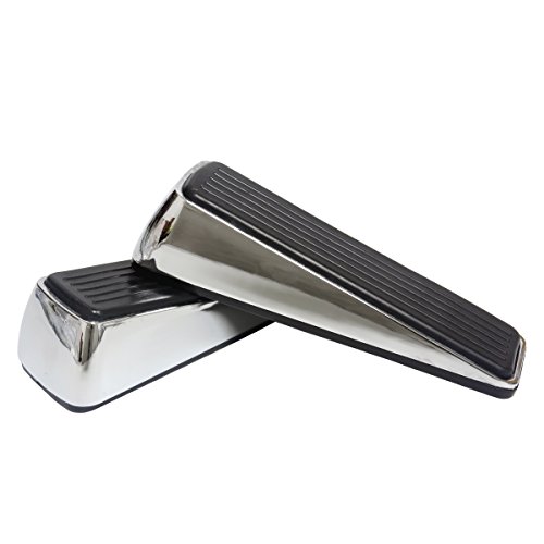 2 Door Stoppers Heavy Duty Stainless Steel Door Wedge Metal Doorstop Bumper Buffer with Rubber (Silver)