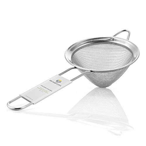 Homestia Fine Mesh Sieve Strainer Stainless Steel Cocktail Strainer Food Strainers Tea Strainer Coffee Strainer with Long Handle for Double Straining Utensil 3.3 inch