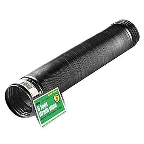Flex-Drain 54021 Flexible/Expandable Landscaping Drain Pipe, Solid, 4-Inch by 8-Feet, Plastic, Black