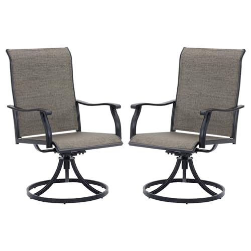 VICLLAX Patio Swivel Dining Chairs Set of 2, Outdoor Swivel Breathable Textilene Patio Chairs Lawn Chairs for Front Porch Backyard Deck, Black Frame