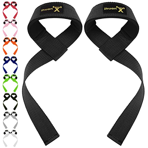 ihuan Wrist Straps for Weight Lifting - Lifting Straps for Weightlifting | Gym Wrist Wraps with Extra Hand Grips Support for Strength Training | Bodybuilding | Deadlifting