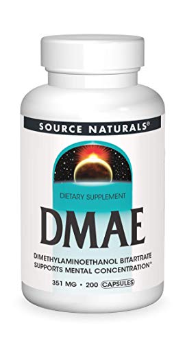 Source Naturals DMAE, Dimethylaminoethanol Bitartrate - Supports Mental Concentration - 200 Capsules