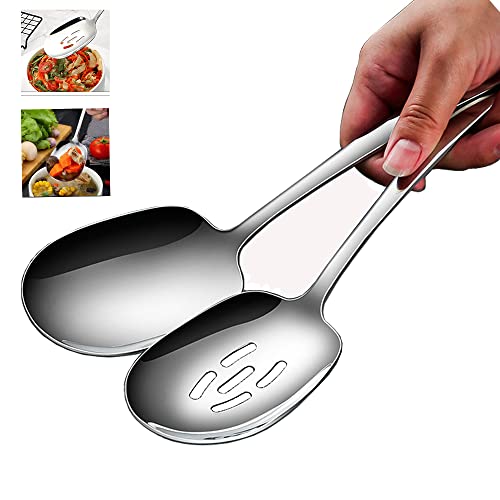 Siaiqiang X-Large Serving Spoons Set,18/8 Stainless Steel Slotted Spoon and Serving Spoon,9.8 Inch Buffets Utensils of Spoons Set,Tabletop Flatware Serving Utensil (2pack)