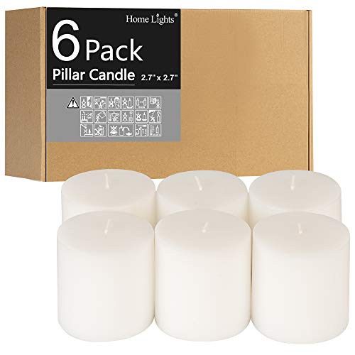 Pillar Candles - 3x3 inch | 25 Hours Burning, 6 Count - White Unscented Smokeless European Pillar Candles - Perfect for Wedding, Parties, Spas, Home Gatherings and Dinner